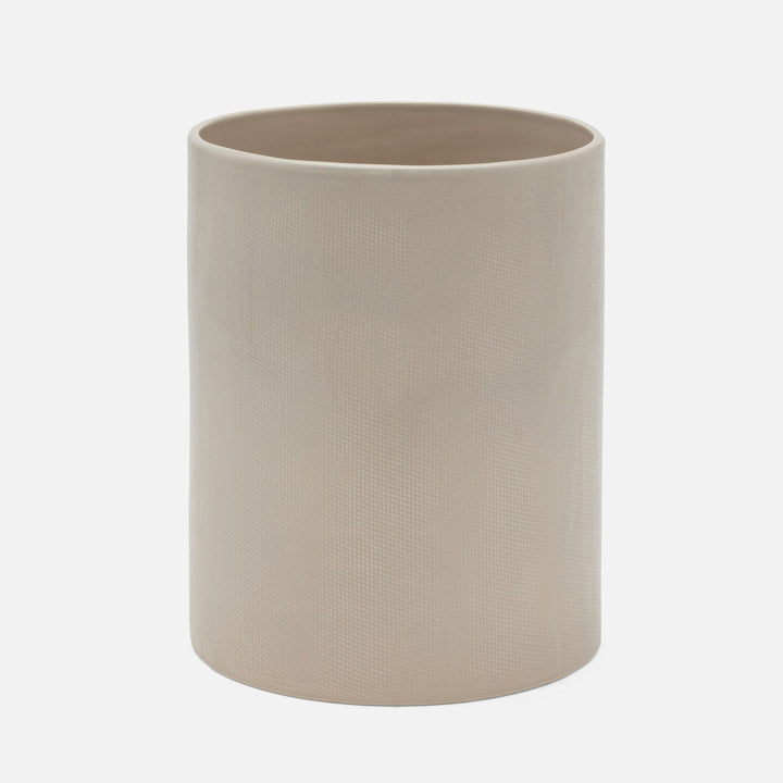 Cordoba, Sand Burlap, Wastebasket, Round, Ceramic