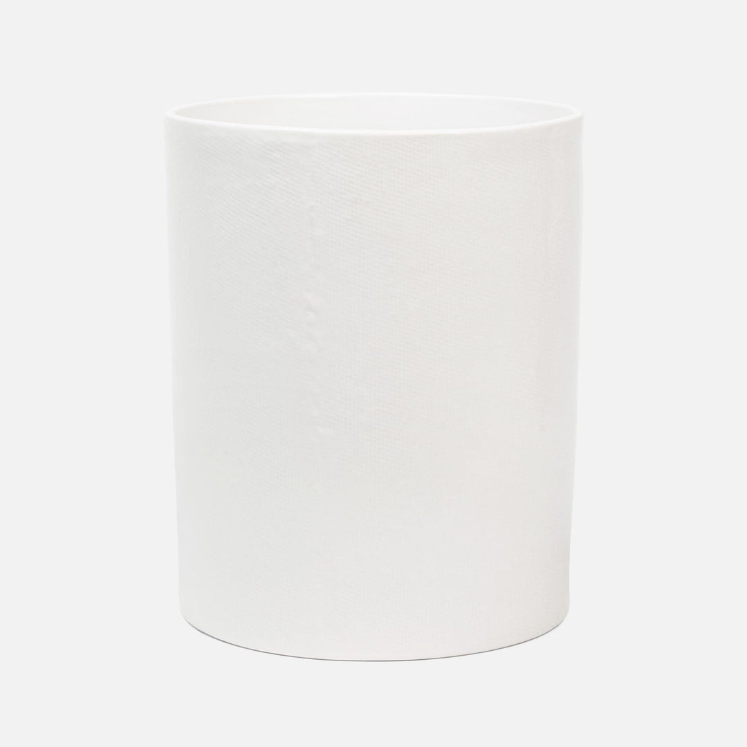 Cordoba, White Burlap, Wastebasket Round, Ceramic