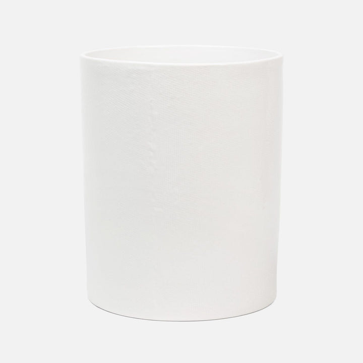 Cordoba, White Burlap, Wastebasket Round, Ceramic