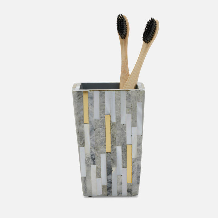 Cortona, Gray, Brass Mix W/ Shell, Brush Holder, Square Tapered