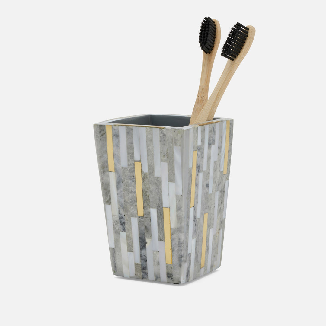Cortona, Gray, Brass Mix W/ Shell, Brush Holder, Square Tapered