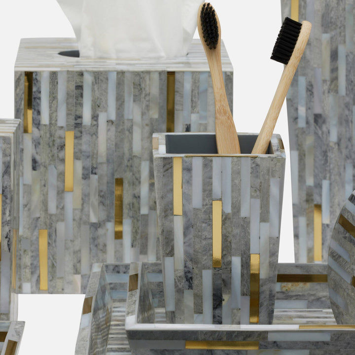 Cortona, Gray, Brass Mix W/ Shell, Brush Holder, Square Tapered
