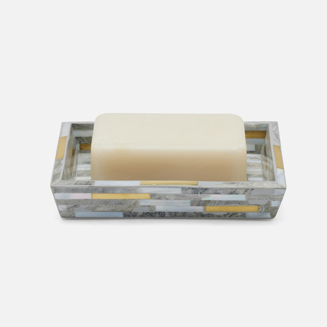 Cortona, Gray, Brass Mix W/ Shell, Soap Dish, Rectangular Tapered