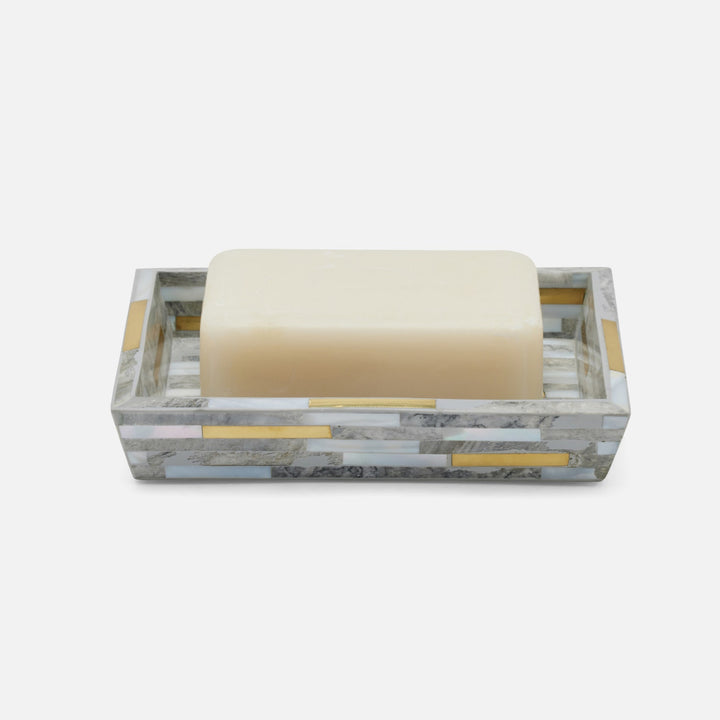 Cortona, Gray, Brass Mix W/ Shell, Soap Dish, Rectangular Tapered
