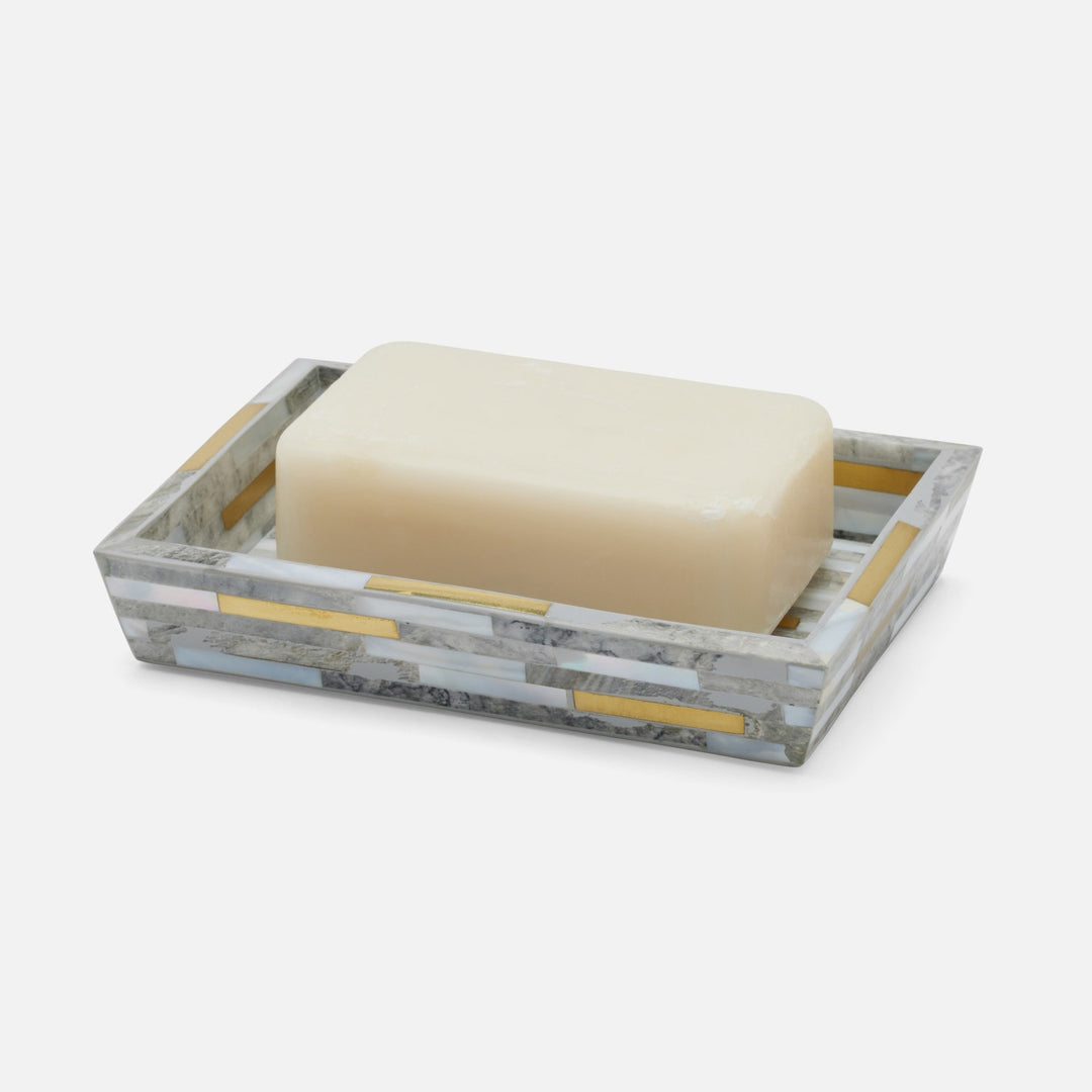 Cortona, Gray, Brass Mix W/ Shell, Soap Dish, Rectangular Tapered