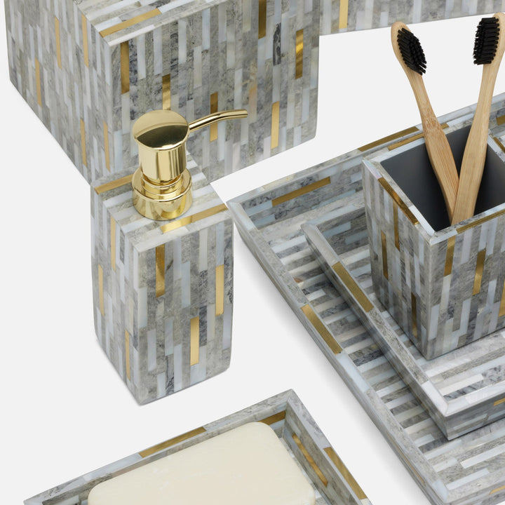 Cortona, Gray, Brass Mix W/ Shell, Soap Pump, Square Straight