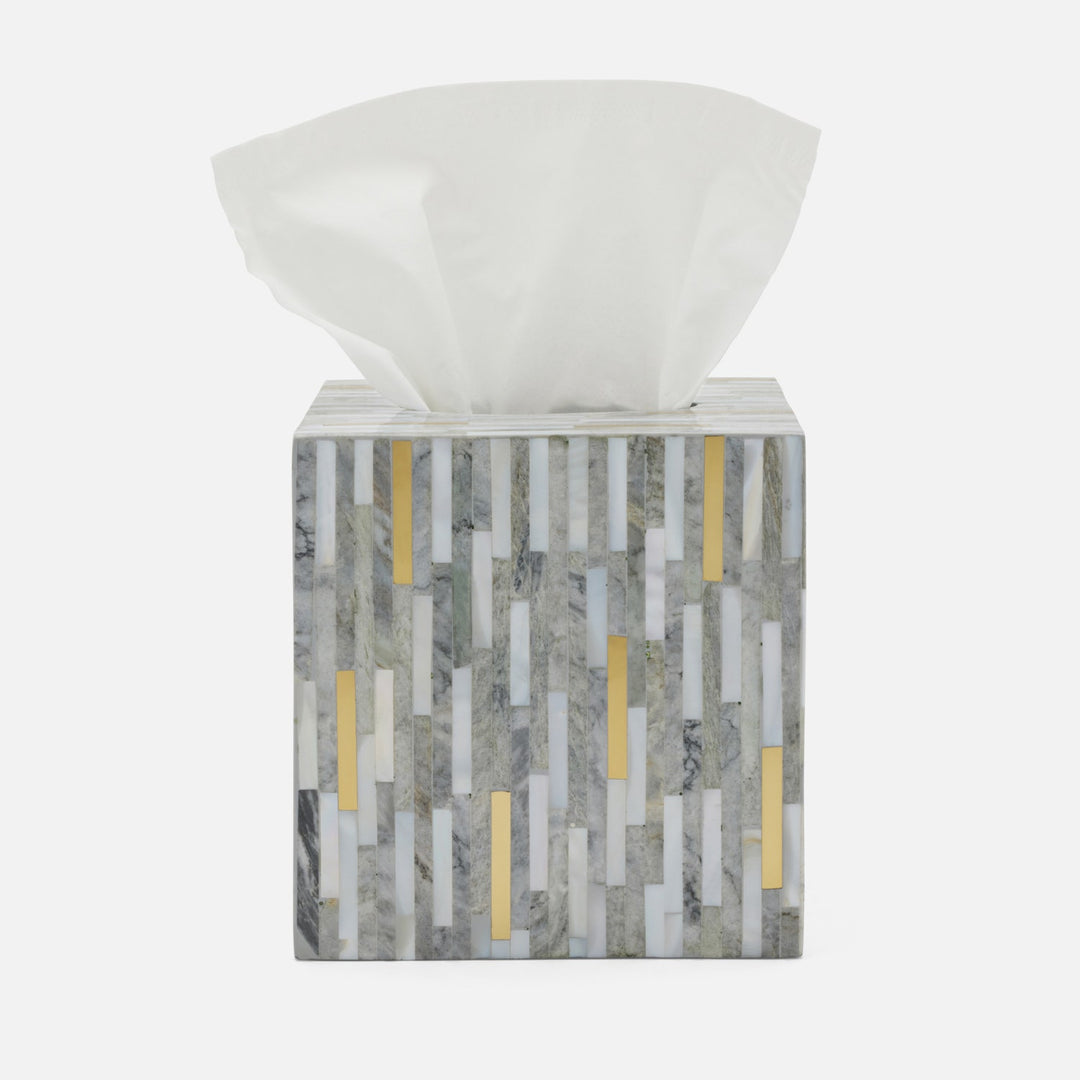 Cortona, Gray, Brass Mix W/ Shell, Tissue Box, Square Straight