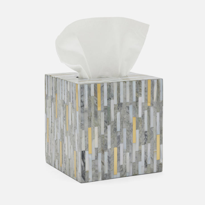Cortona, Gray, Brass Mix W/ Shell, Tissue Box, Square Straight