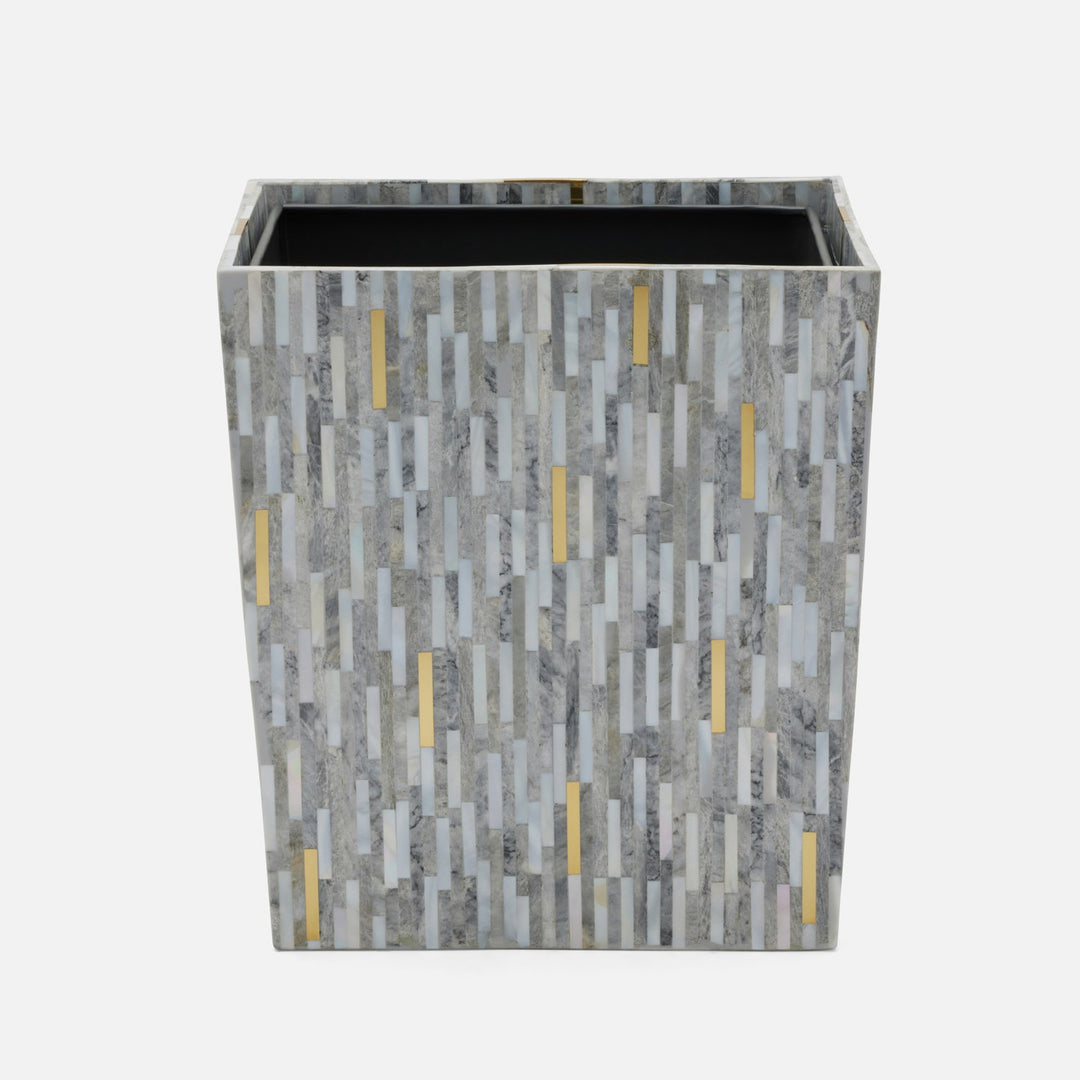 Cortona, Gray, Brass Mix W/Shell, Wastebasket, Rectangular Tapered