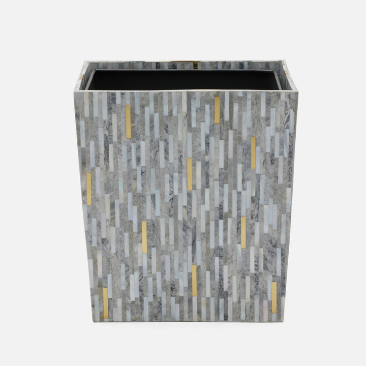 Cortona, Gray, Brass Mix W/Shell, Wastebasket, Rectangular Tapered