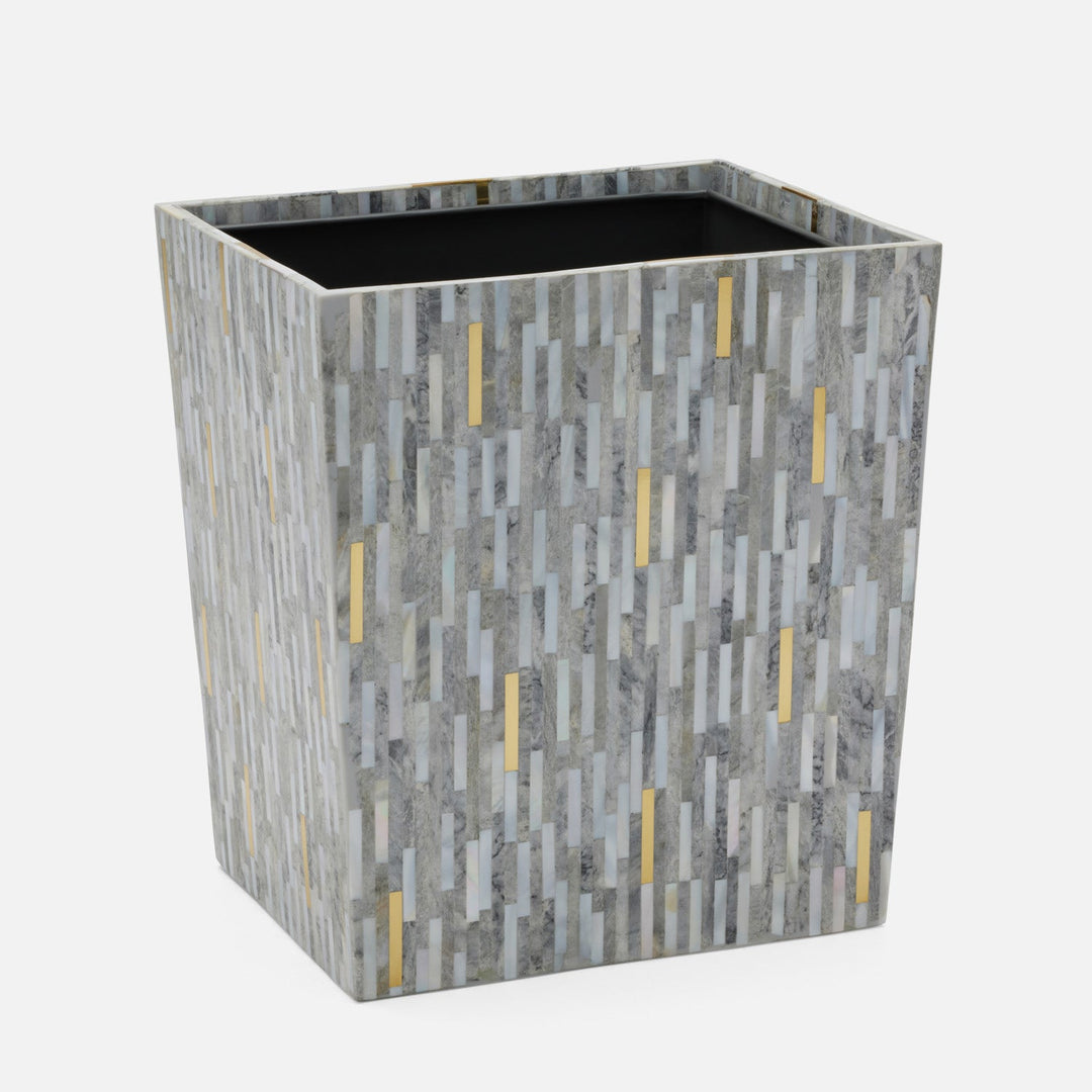 Cortona, Gray, Brass Mix W/Shell, Wastebasket, Rectangular Tapered