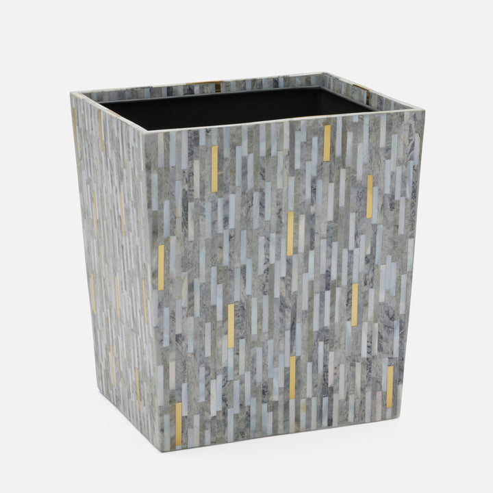 Cortona, Gray, Brass Mix W/Shell, Wastebasket, Rectangular Tapered