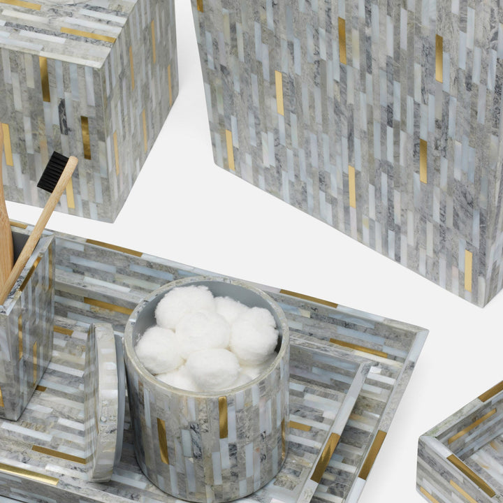 Cortona, Gray, Brass Mix W/Shell, Wastebasket, Rectangular Tapered