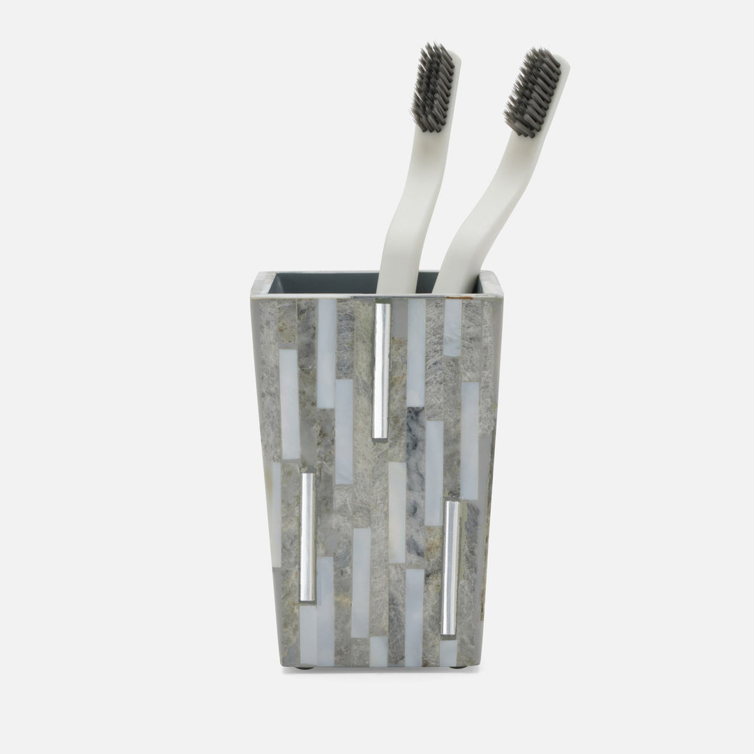 Cortona, Gray, Silver Mix W/ Shell, Brush Holder, Square Tapered