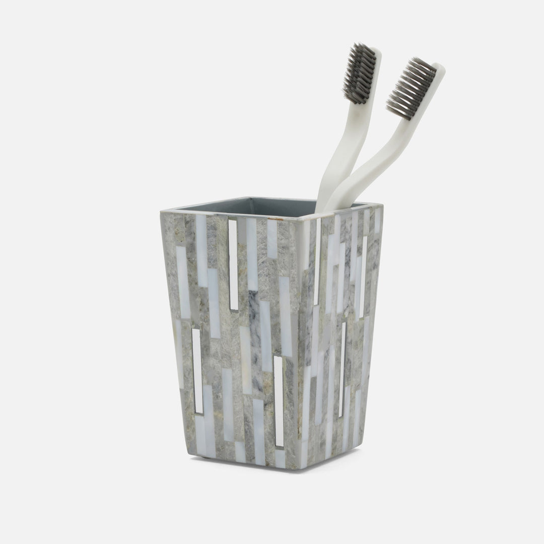 Cortona, Gray, Silver Mix W/ Shell, Brush Holder, Square Tapered