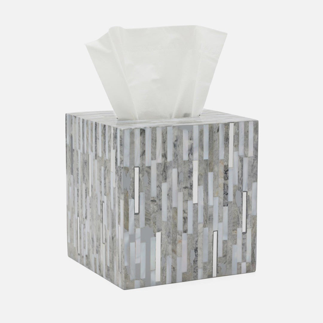 Cortona, Gray, Silver Mix W/ Shell, Tissue Box, Square Straight