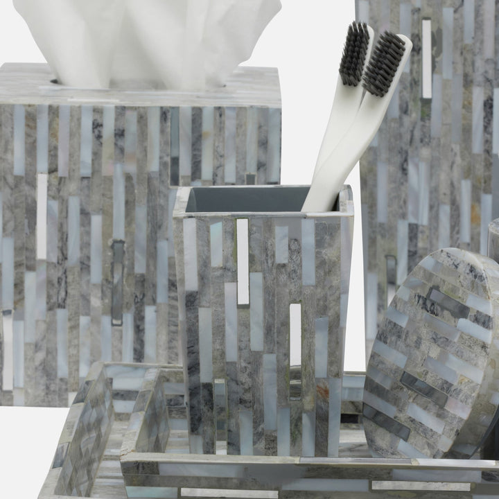 Cortona, Gray, Silver Mix W/ Shell, Tissue Box, Square Straight