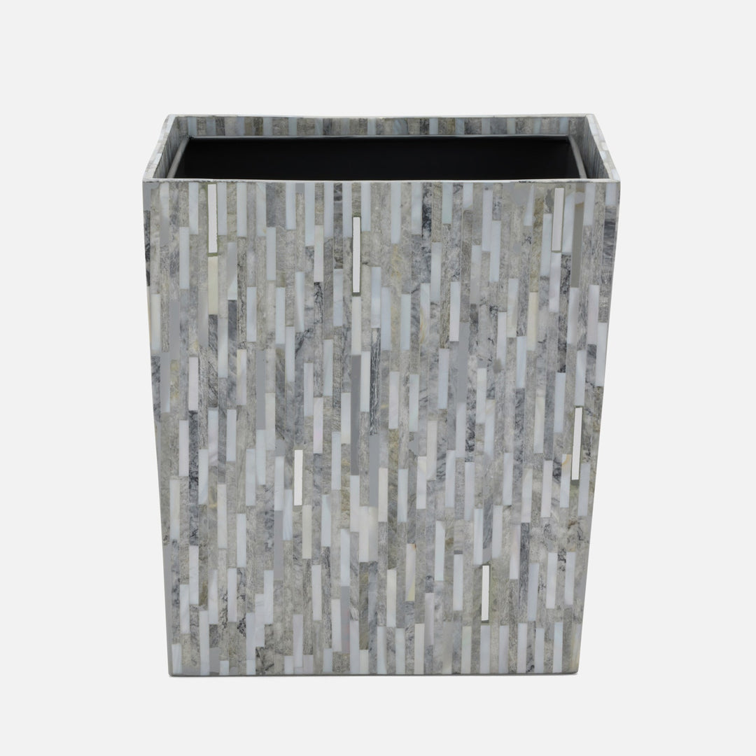 Cortona, Gray, Silver Mix W/ Shell, Wastebasket, Rectangular Tapered
