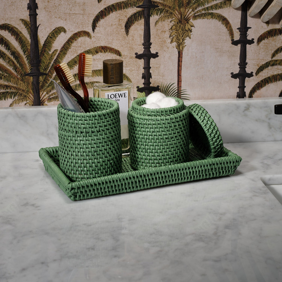 Dalton, Moss Green, Canister, Round, Rattan