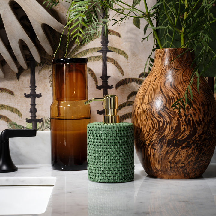 Dalton, Moss Green, Soap Pump, Round, Rattan