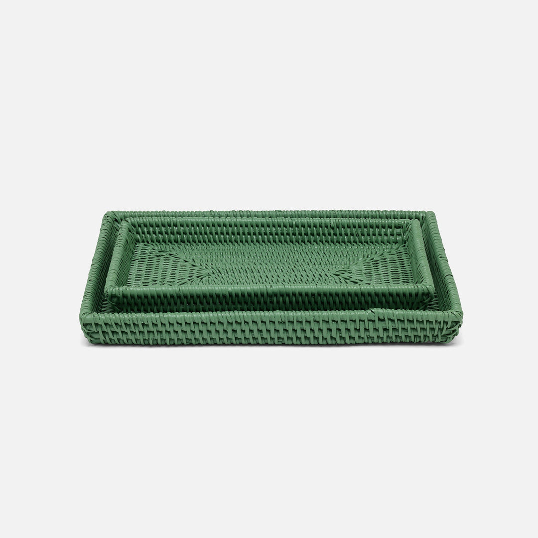 Dalton, Moss Green, Nested Trays, Rectangular Tapered, Rattan, S/2