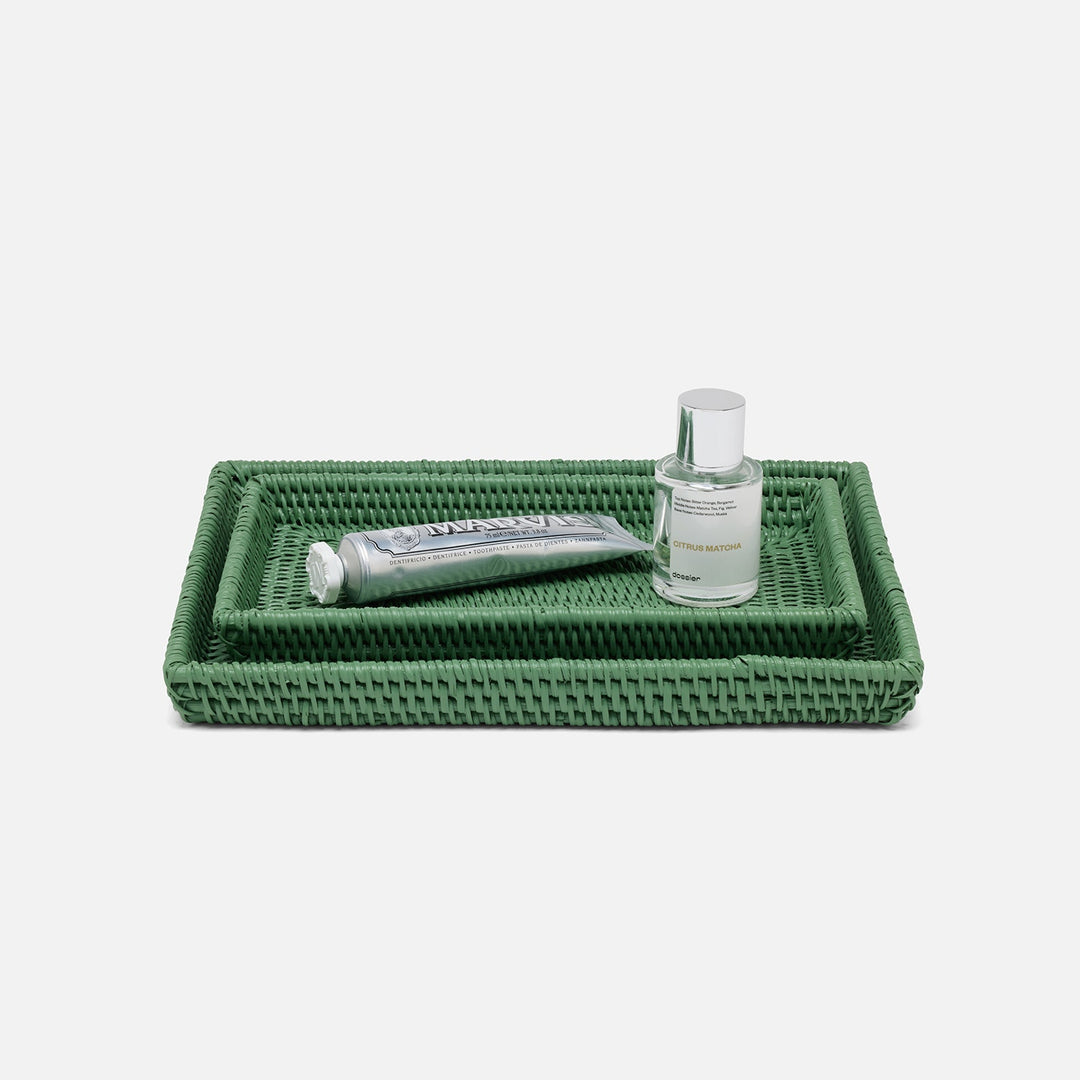 Dalton, Moss Green, Nested Trays, Rectangular Tapered, Rattan, S/2