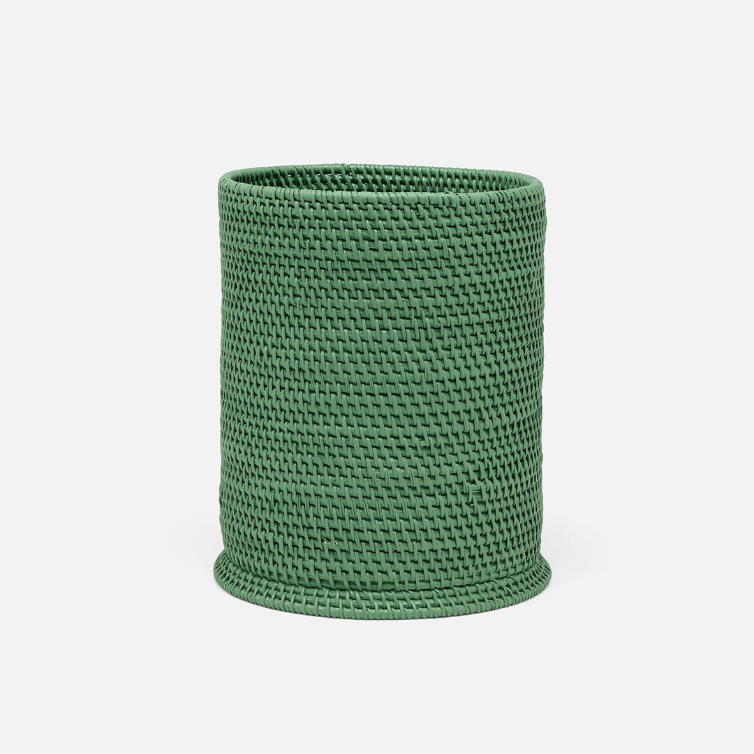 Dalton, Moss Green, Wastebasket, Round, Rattan