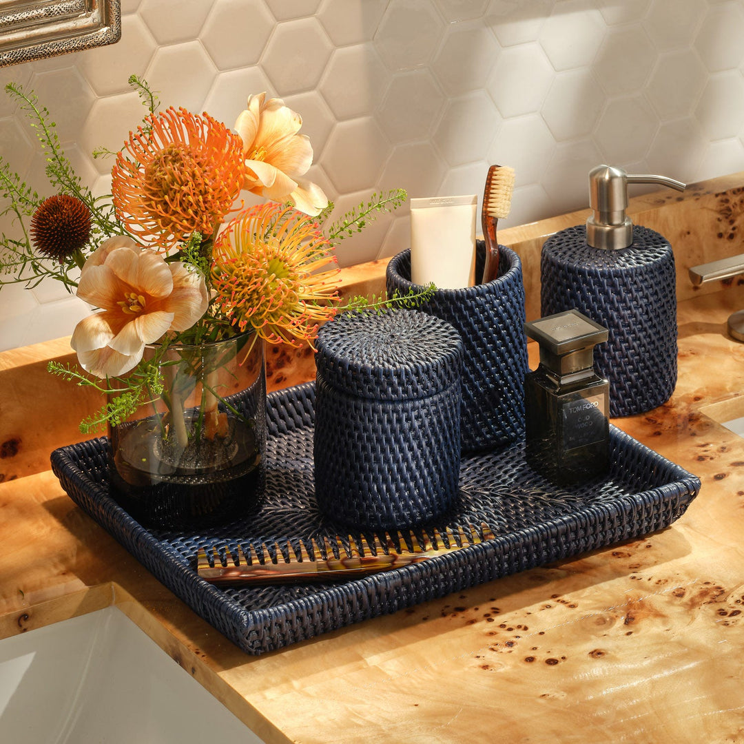 Dalton, Navy, Soap Pump, Round, Rattan