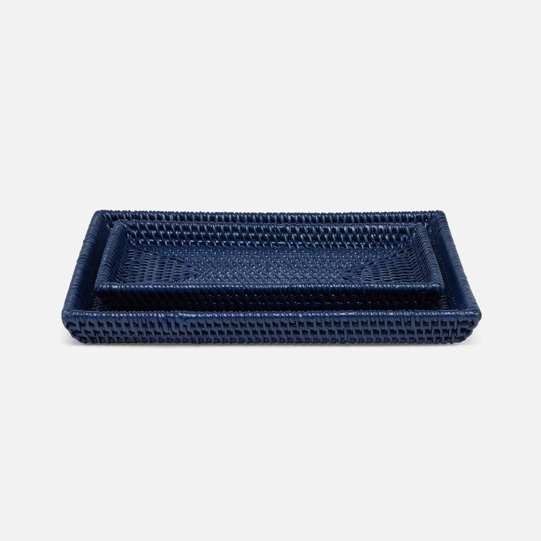 Dalton, Navy, Nested Trays, Rectangular Tapered, Rattan, S/2