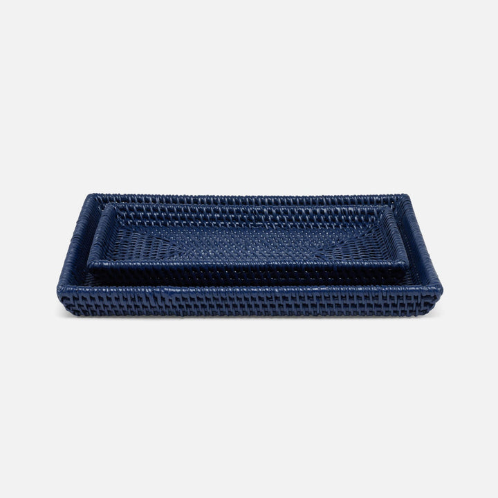 Dalton, Navy, Nested Trays, Rectangular Tapered, Rattan, S/2