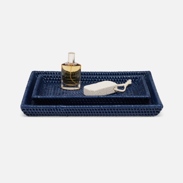 Dalton, Navy, Nested Trays, Rectangular Tapered, Rattan, S/2