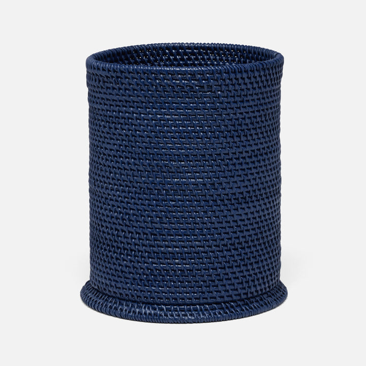 Dalton, Navy, Wastebasket, Round, Rattan