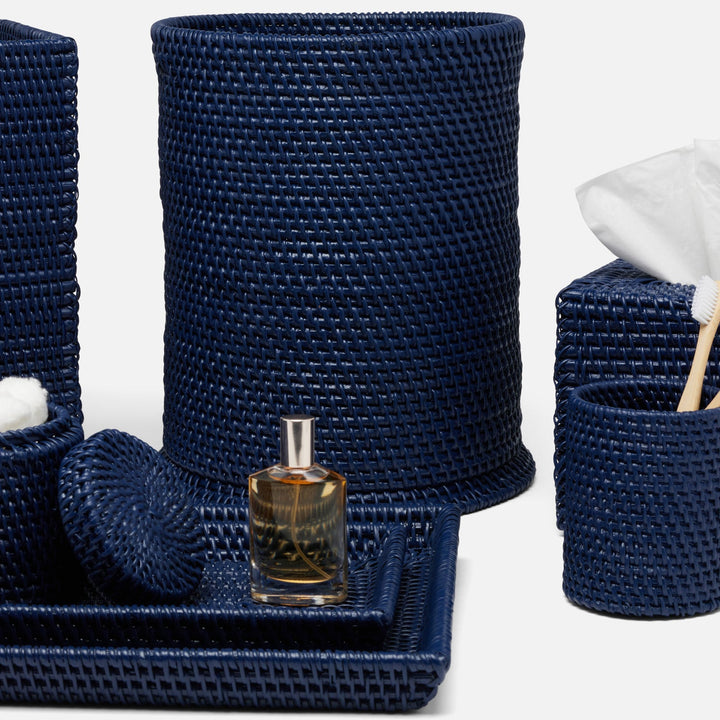 Dalton, Navy, Wastebasket, Round, Rattan