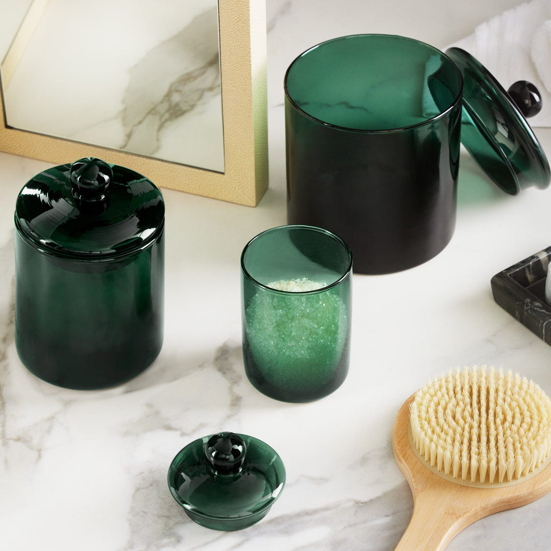 Darby, Smokey Green, Medium Canister, Hand Blown Glass