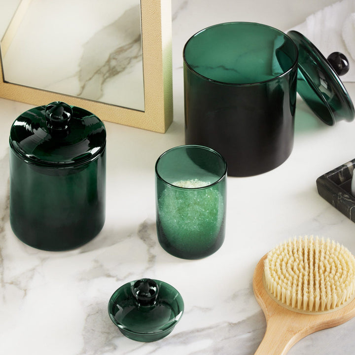 Darby, Smokey Green, Medium Canister, Hand Blown Glass