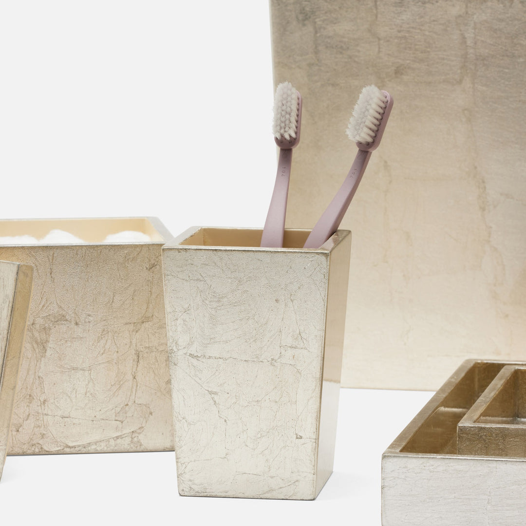 Davos, Champagne Gold, Brush Holder, Square Tapered, Silver Leaf