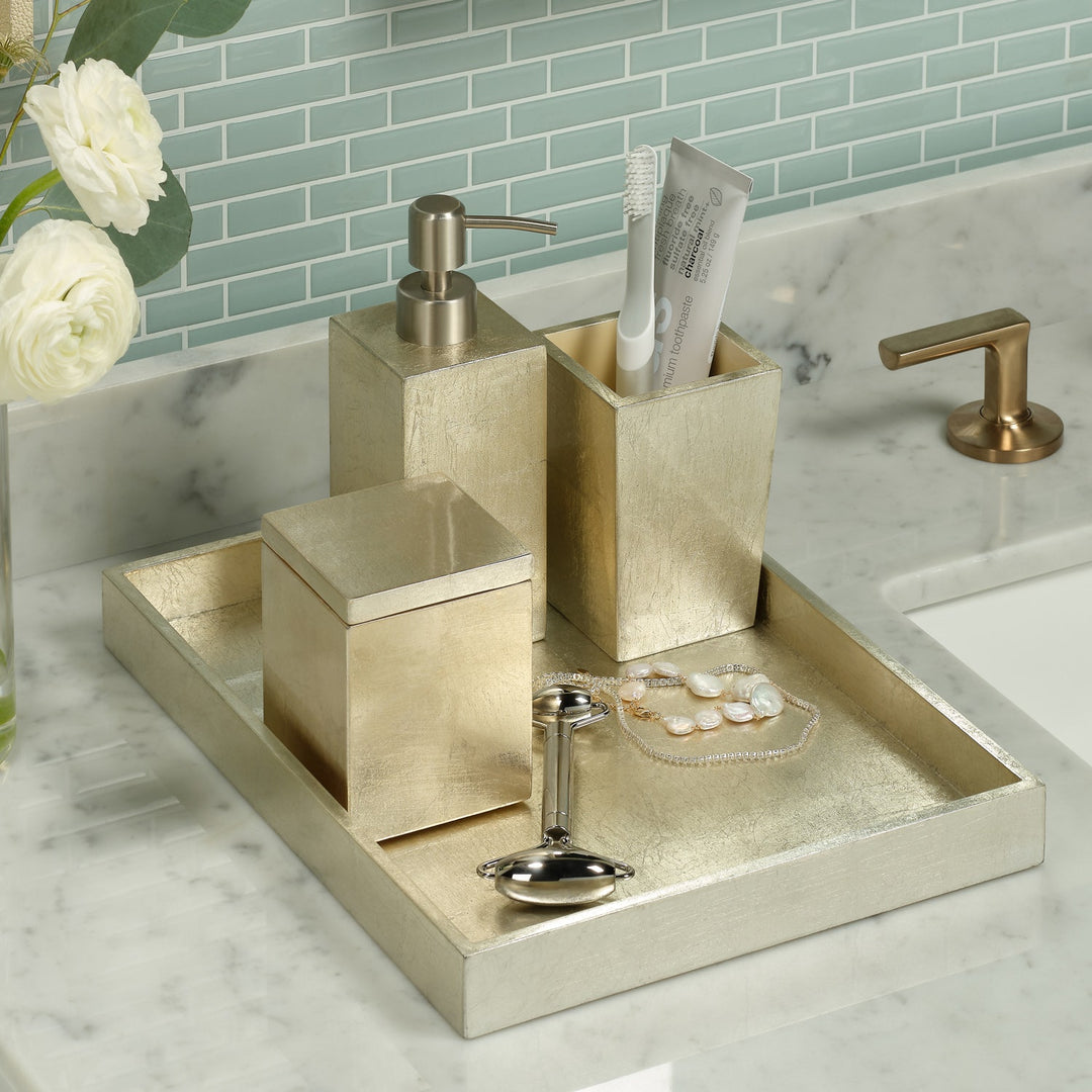 Davos, Champagne Gold, Soap Pump, Square Straight, Silver Leaf