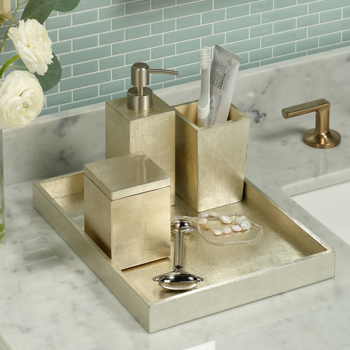 Davos, Champagne Gold, Soap Pump, Square Straight, Silver Leaf