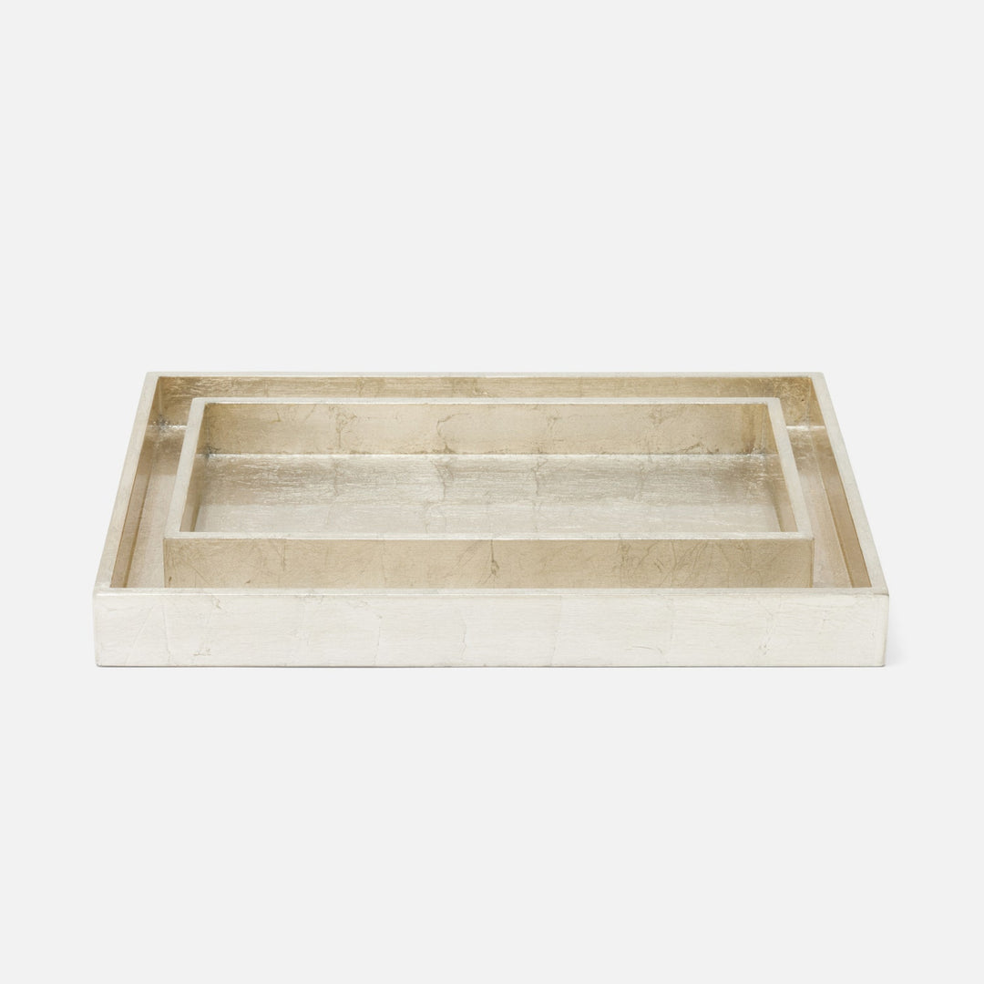 Davos, Champagne Gold, Nested Trays, Rectangular Straight, Silver Leaf, S/2