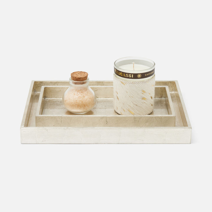 Davos, Champagne Gold, Nested Trays, Rectangular Straight, Silver Leaf, S/2