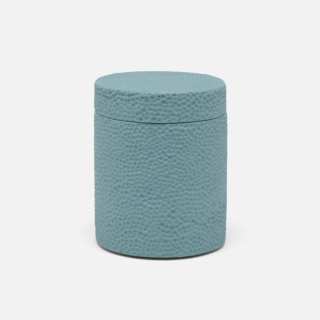 Dover, Teal Blue, Canister, Round, Engraved Resin