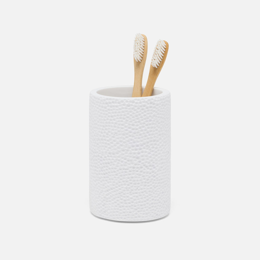 Dover, White, Brush Holder, Round, Engraved Resin
