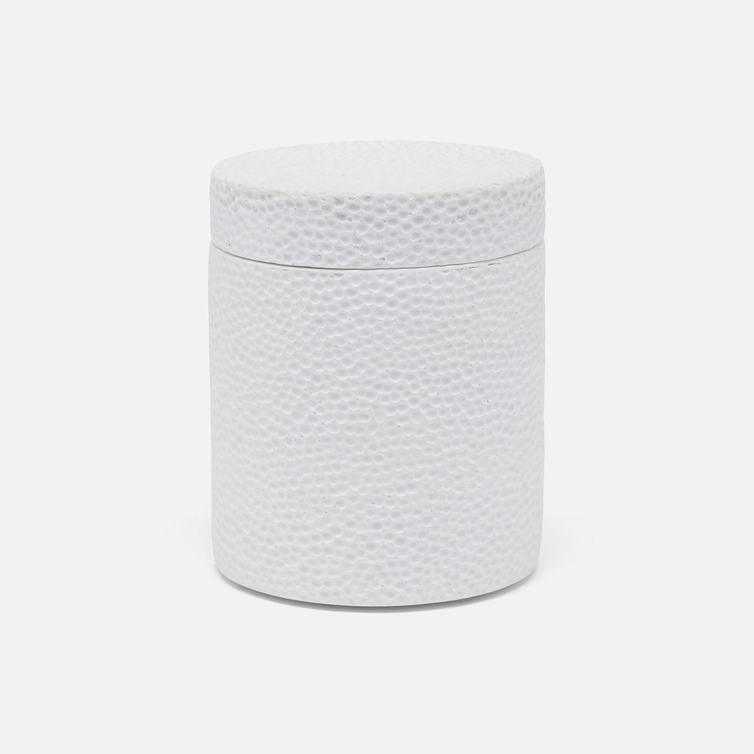 Dover, White, Canister, Round, Engraved Resin