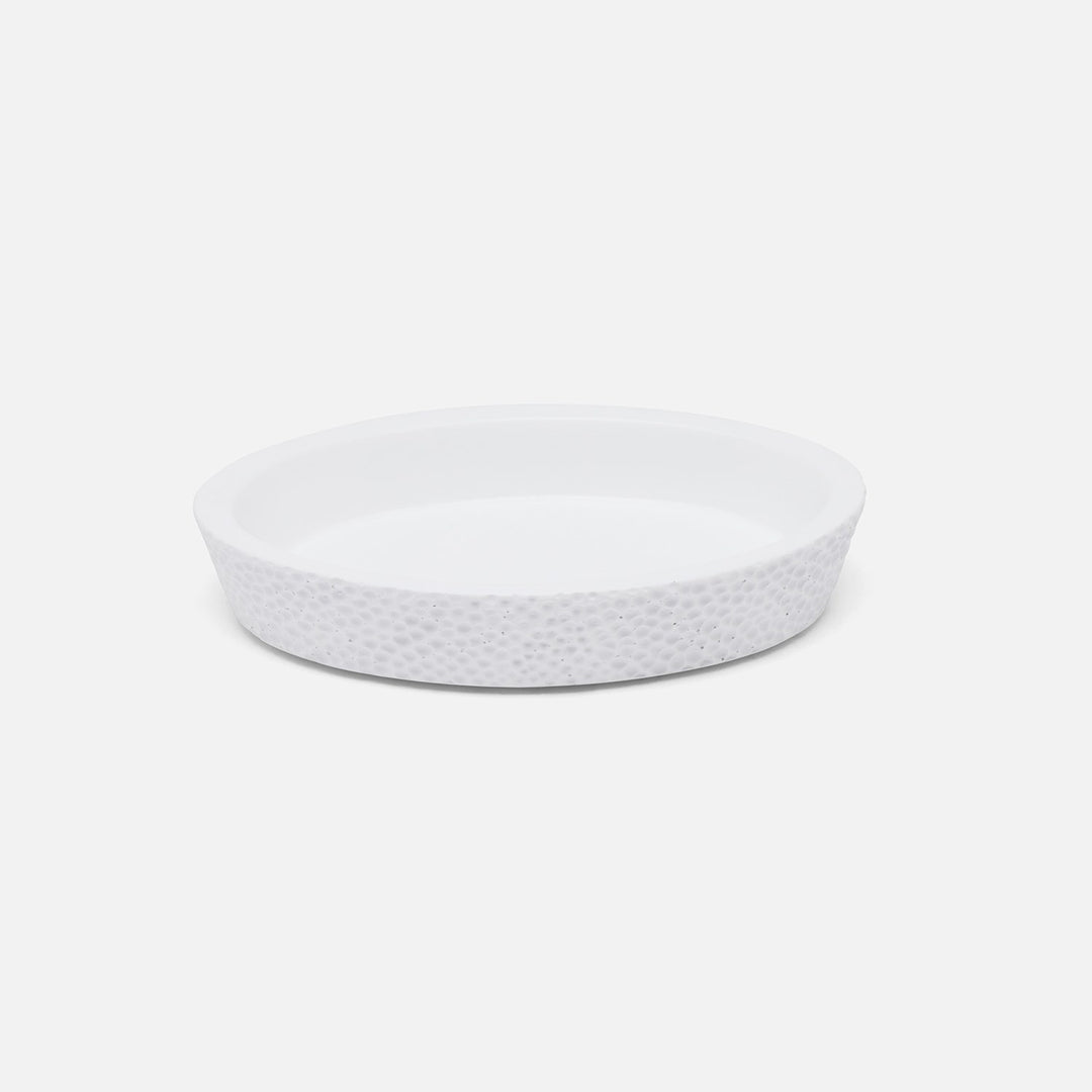 Dover, White, Soap Dish, Oval Tapered, Engraved Resin