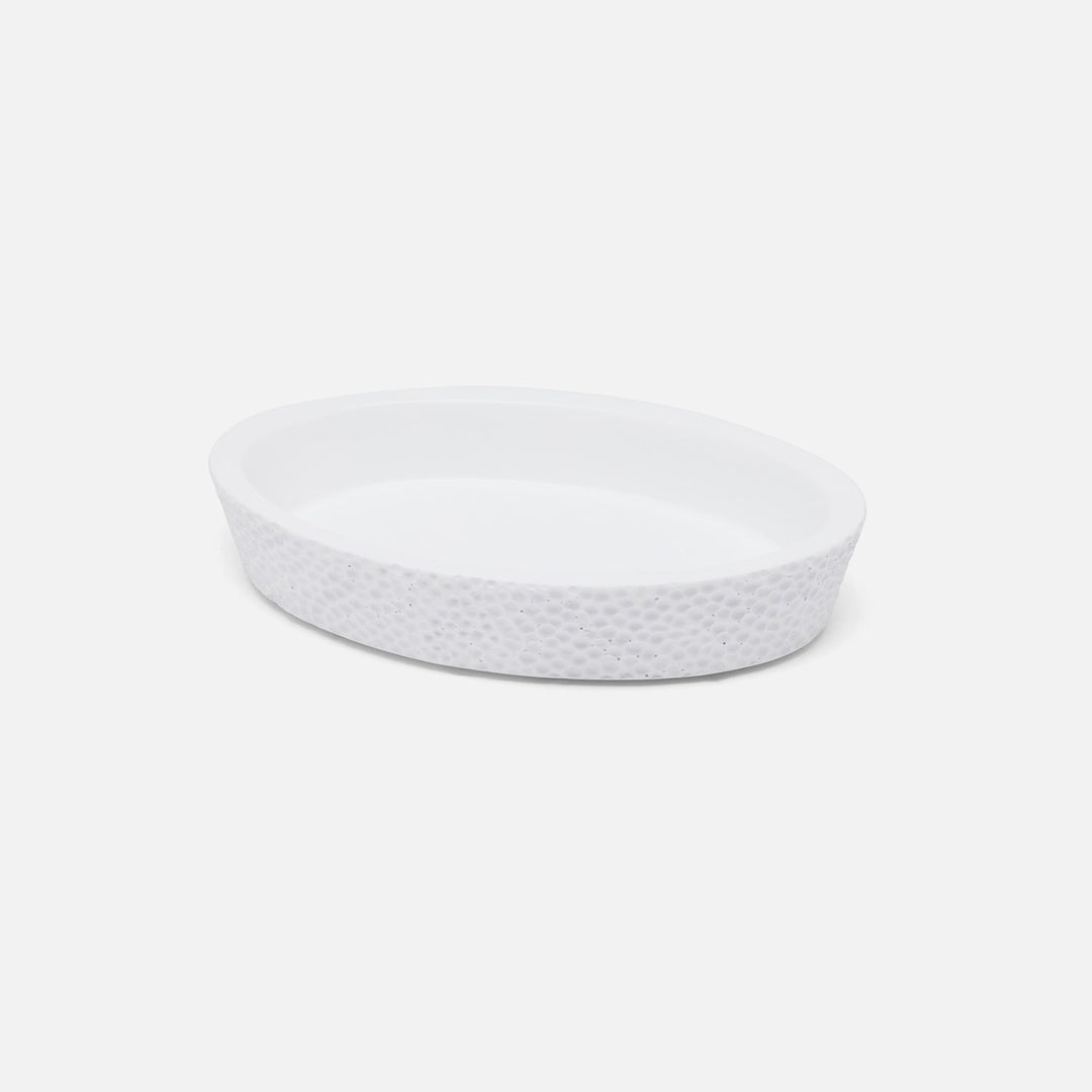 Dover, White, Soap Dish, Oval Tapered, Engraved Resin