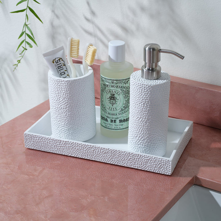Dover, White, Soap Pump, Round, Engraved Resin