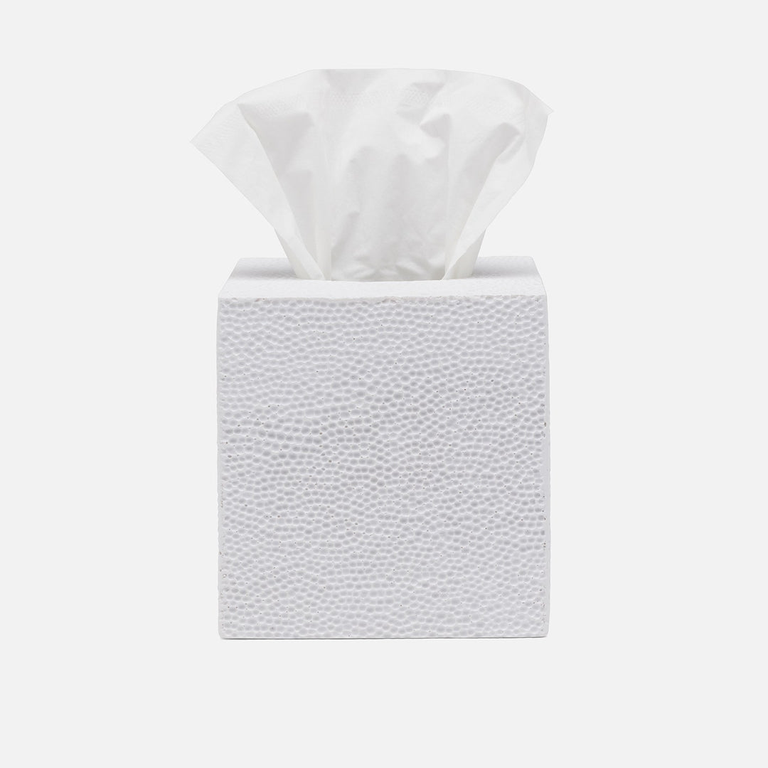Dover, White, Tissue Box, Square Straight, Engraved Resin