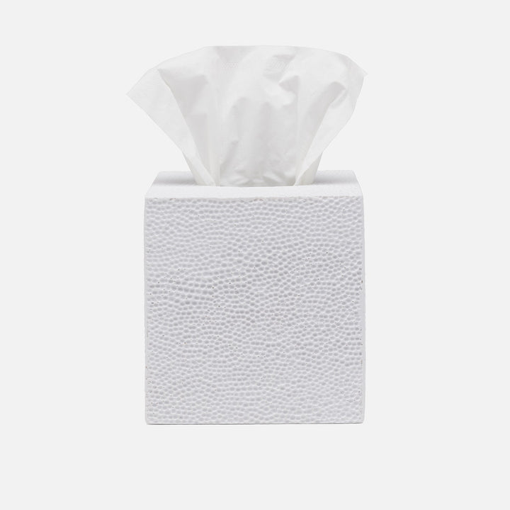 Dover, White, Tissue Box, Square Straight, Engraved Resin