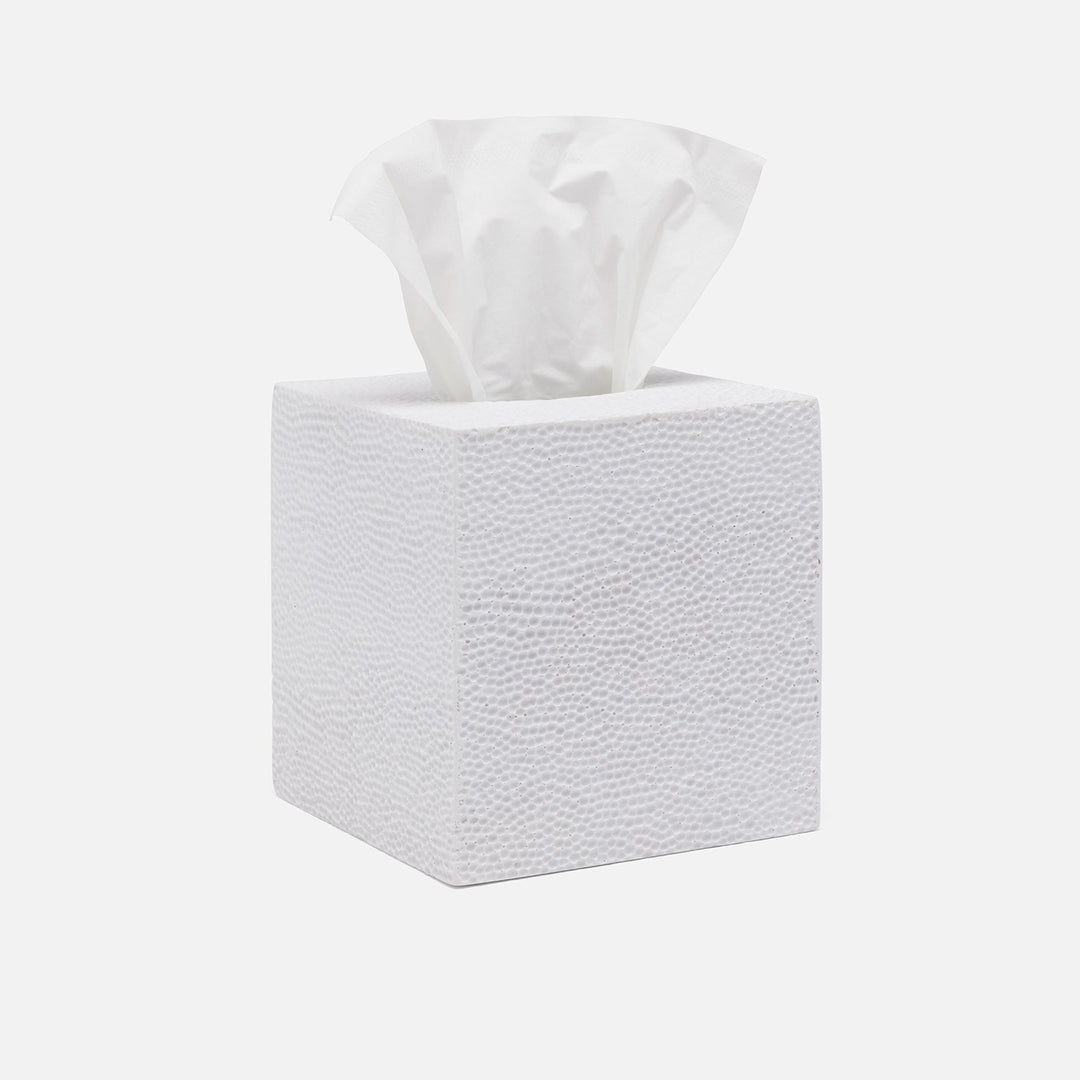 Dover, White, Tissue Box, Square Straight, Engraved Resin