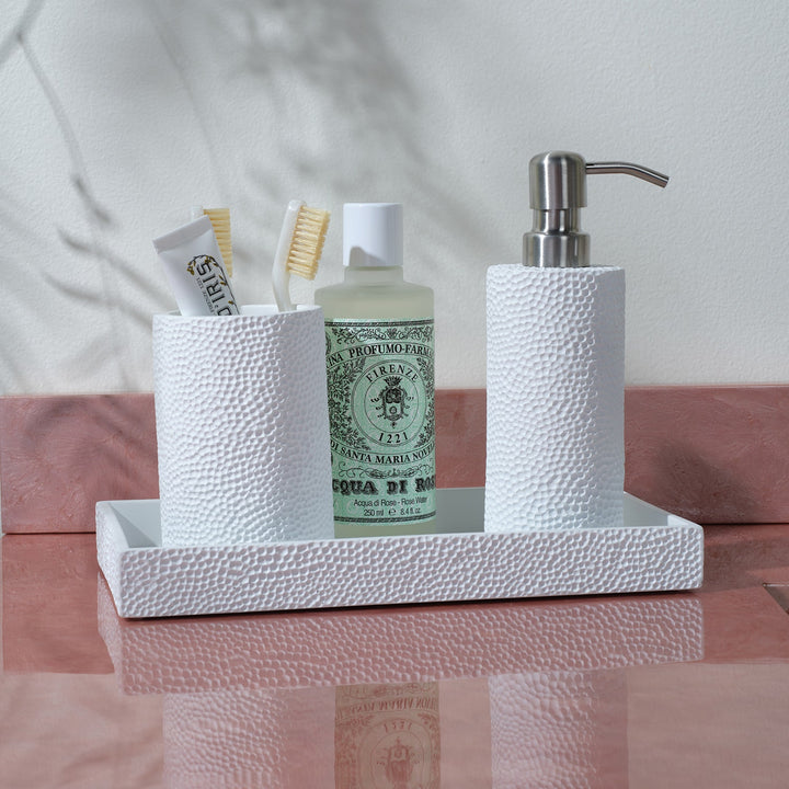 Dover, White, Tray, Rectangular Straight, Small, Engraved Resin